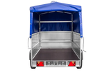 Vielseitiger UNITRAILER Garden 230 FD PKW-Anhänger mit hohen Bordwänden und blauer Plane