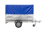 Vielseitiger UNITRAILER Garden 230 FD PKW-Anhänger mit hohen Bordwänden und blauer Plane