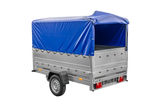Vielseitiger UNITRAILER Garden 230 FD PKW-Anhänger mit hohen Bordwänden und blauer Plane