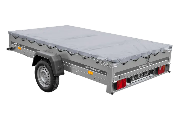 UNITRAILER GARDEN 265 KIPP Autoanhänger: Praktischer Kippanhänger mit grauer Plane & Stützrad