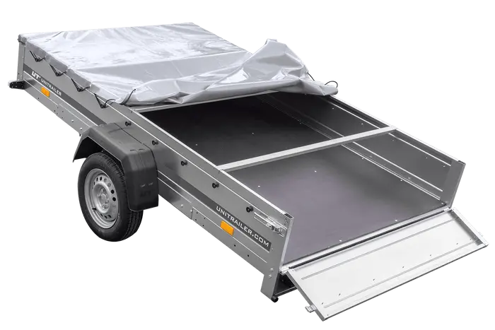 UNITRAILER GARDEN 265 KIPP Autoanhänger: Praktischer Kippanhänger mit grauer Plane & Stützrad