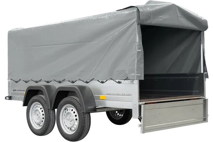 UNITRAILER Kippbarer Gartenanhänger 264/2: Robuster Doppelachser mit Stützrad & Plane
