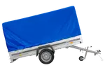 UNITRAILER GARDEN 265 Kippanhänger: Robuster PKW-Anhänger mit Hochspriegel und blauer Plane