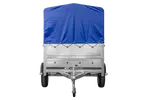Vielseitiger UNITRAILER Garden 230 FD PKW-Anhänger mit hohen Bordwänden und blauer Plane