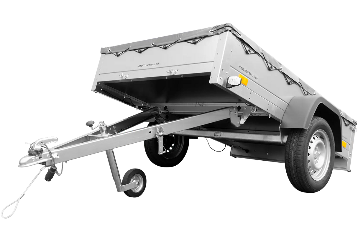 UNITRAILER Garden Trailer 201 KIPP PKW-Anhänger – 200x125 cm, 750 kg, Flachplane, Stützrad