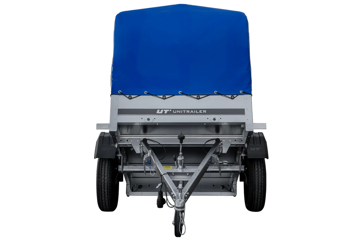 UNITRAILER Garden Trailer 150 KIPP: 150x106 cm mit Blauer Hochplane, Stützrad