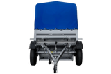 UNITRAILER Garden Trailer 150 KIPP: 150x106 cm mit Blauer Hochplane, Stützrad