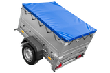 Vielseitiger GARDEN TRAILER 150 KIPP PKW-Anhänger mit Bordwänden, Stützrad & blauer Plane