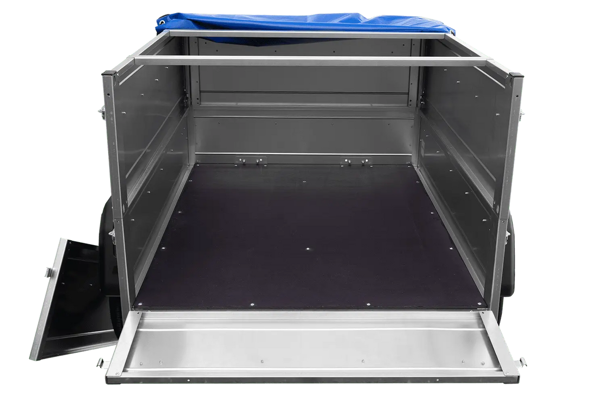Vielseitiger GARDEN TRAILER 150 KIPP PKW-Anhänger mit Bordwänden, Stützrad & blauer Plane
