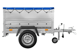 Vielseitiger GARDEN TRAILER 150 KIPP PKW-Anhänger mit Bordwänden, Stützrad & blauer Plane
