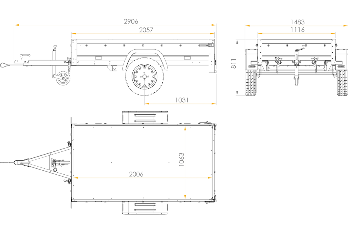Leichter Kipp-Gartenanhänger 200 mit Stützrad, H-0-Rahmen und blauer Plane – Robuste 750 kg