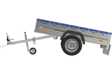 Leichter Kipp-Gartenanhänger 200 mit Stützrad, H-0-Rahmen und blauer Plane – Robuste 750 kg