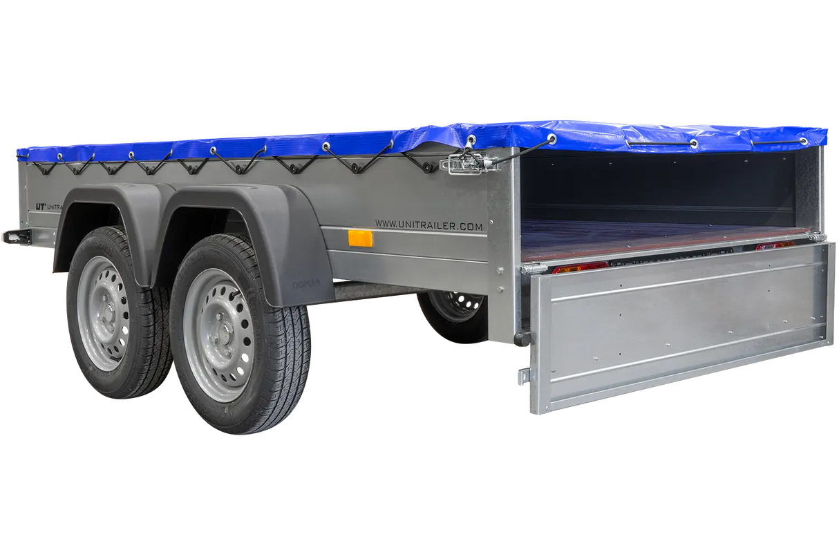 UNITRAILER Gartenanhänger 264/2 Kipp: Robuster Zweiachser mit Stützrad & Blauer Plane