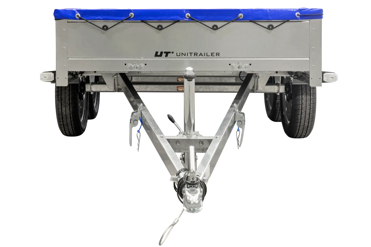 UNITRAILER Gartenanhänger 264/2 Kipp: Robuster Zweiachser mit Stützrad & Blauer Plane